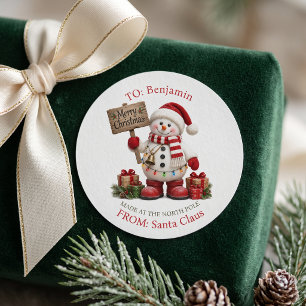 Traditional Snowman North Pole Santa Gift Classic Round Sticker