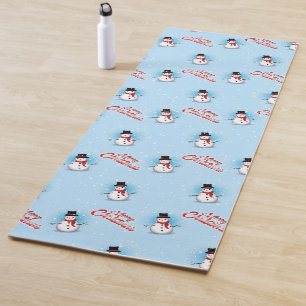 Traditional Snowman with Merry Christmas on BLUE Yoga Mat