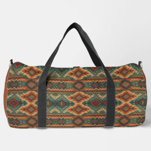 Traditional Southwestern rustic teal & brown  Duffle Bag