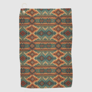 Traditional Southwestern rustic teal & brown Golf Towel