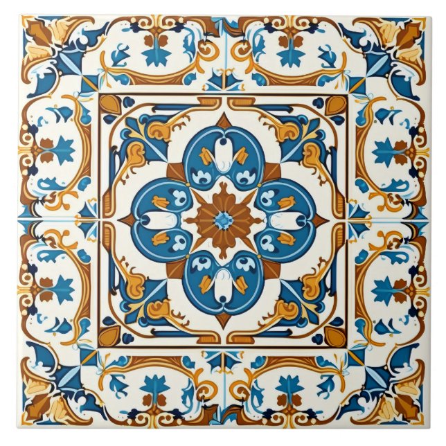 Traditional Spanish Mediterranean Decorative Ceramic Tile (Front)