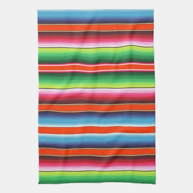 Traditional Spanish Serape Fiesta Mexican Blanket Tea Towel (Vertical)
