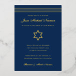 Traditional stripe Bar Mitzvah Star of David Gold<br><div class="desc">Real gold foil is here; choose from Gold foil, rose gold, or silver foil. Background colour is customisable. If desired add a photo to the back side as well. If you'd like to remove text from the foil layer, enter the editor and cut and paste those layers onto the front...</div>