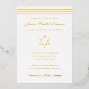 Traditional stripe Bat Mitzvah Star of David Gold 