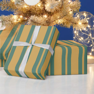 Traditional Stripe Pattern Teal Green and Mustard Wrapping Paper