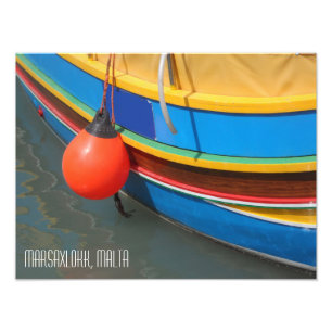 Traditional Striped Fishing Boat Marsaxlokk Malta Photo Print