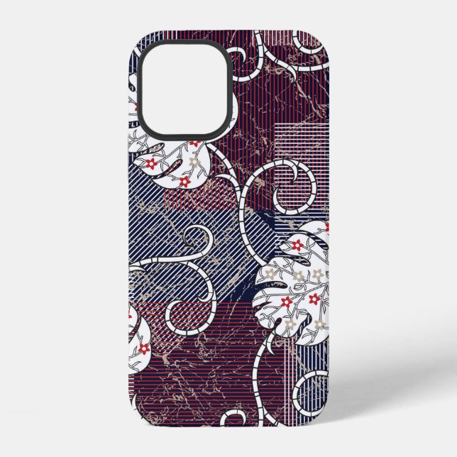 traditional stripes and foliage pattern iPhone case (Back)