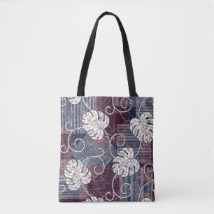 traditional stripes and leaves pattern tote bag