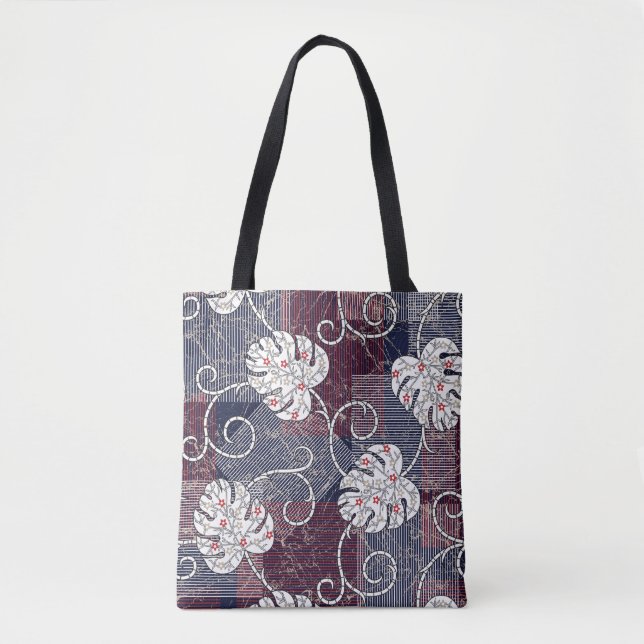 traditional stripes and leaves pattern tote bag (Front)