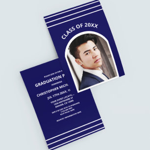 Traditional Stripes Photo Arch Graduation Invitation