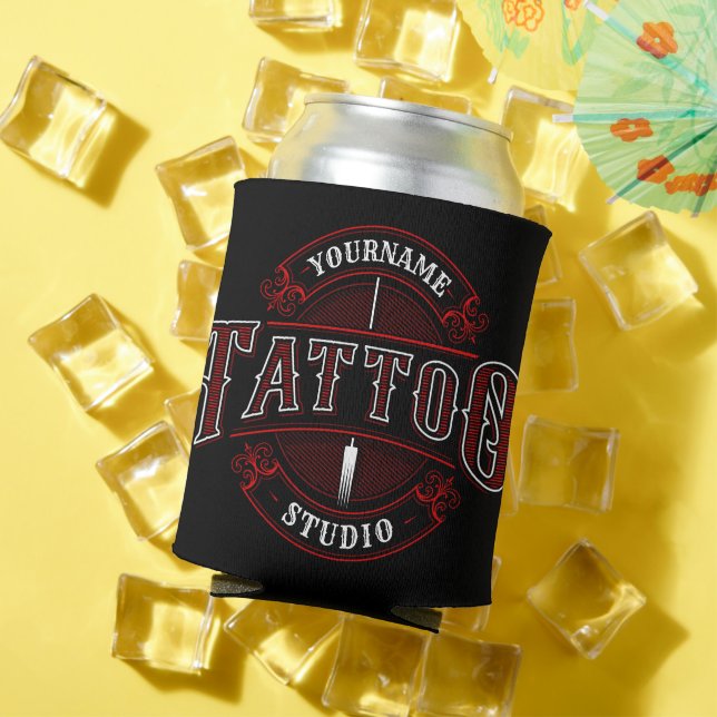 Traditional Style ADD NAME Tattoo Studio Shop Can Cooler (In Situ Summer)