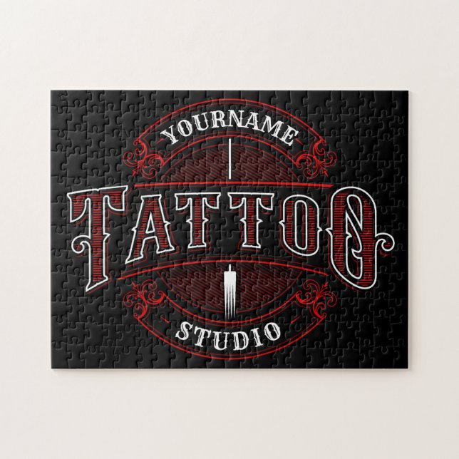 Traditional Style ADD NAME Tattoo Studio Shop Jigsaw Puzzle (Horizontal)