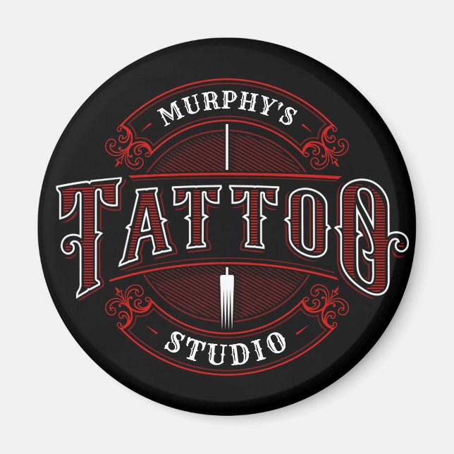 Traditional Style ADD NAME Tattoo Studio Shop Magnet (Front)