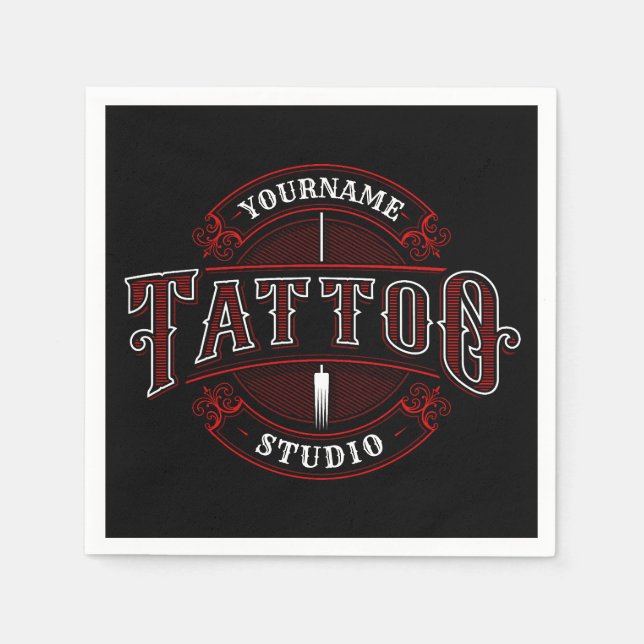 Traditional Style ADD NAME Tattoo Studio Shop Napkin (Front)