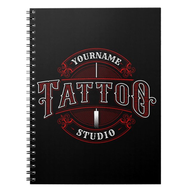 Traditional Style ADD NAME Tattoo Studio Shop Notebook (Front)