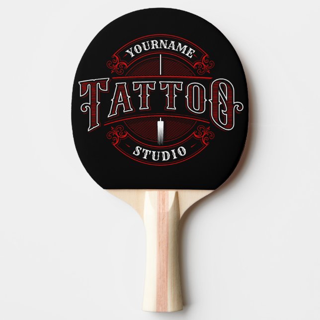 Traditional Style ADD NAME Tattoo Studio Shop Ping Pong Paddle (Front)