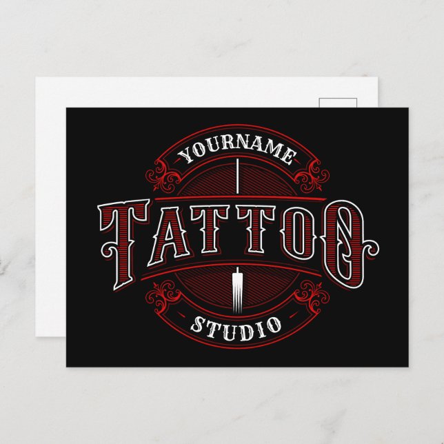 Traditional Style ADD NAME Tattoo Studio Shop Postcard (Front/Back)