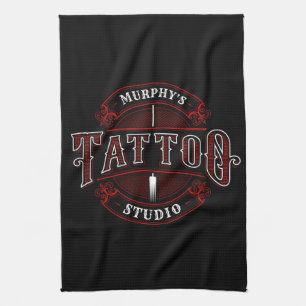 Traditional Style ADD NAME Tattoo Studio Shop Tea Towel