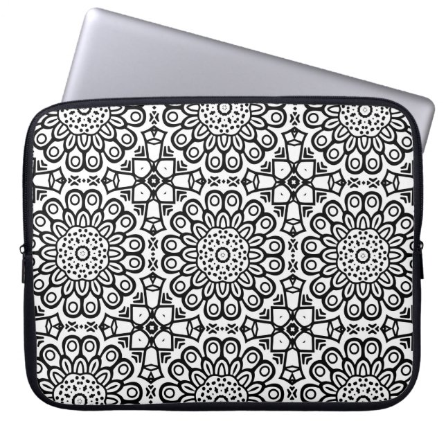 Traditional sunflower batik pattern ornamentscroll laptop sleeve (Front)