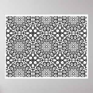 Traditional sunflower batik pattern ornamentscroll poster