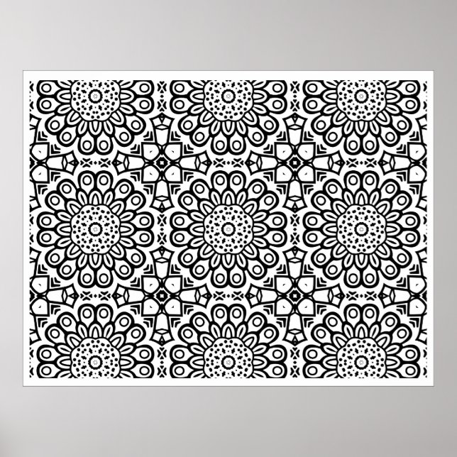 Traditional sunflower batik pattern ornamentscroll poster (Front)