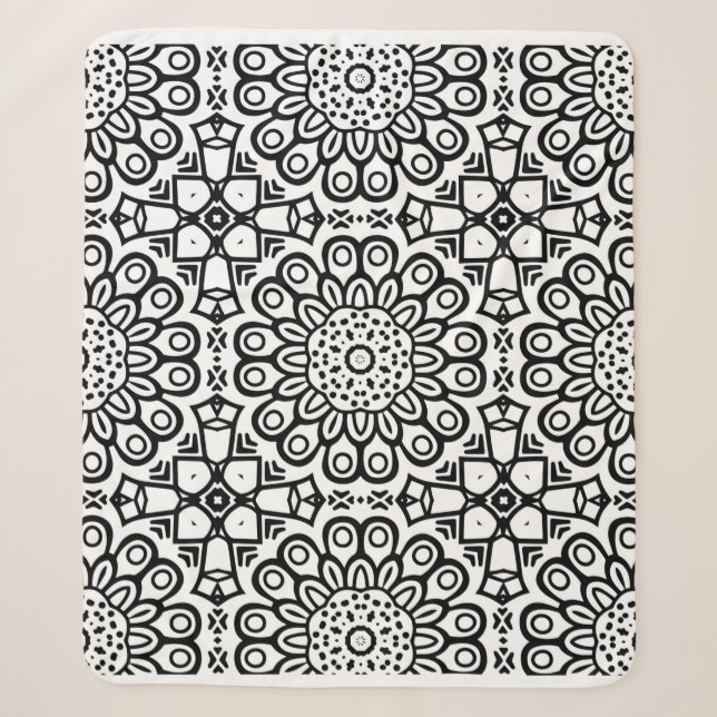 Traditional sunflower batik pattern ornamentscroll sherpa blanket (Front)