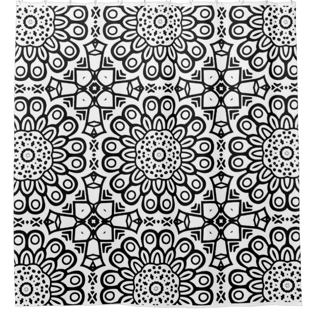 Traditional sunflower batik pattern ornamentscroll shower curtain (Front)