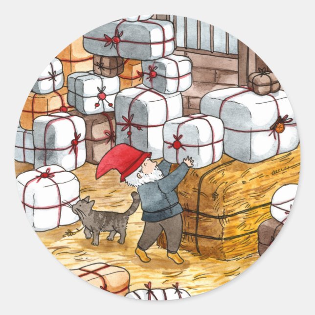 Traditional Swedish Tomten Christmas Watercolor  Classic Round Sticker (Front)