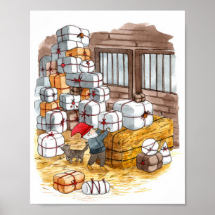 Traditional Swedish Tomten Christmas Watercolor  Poster