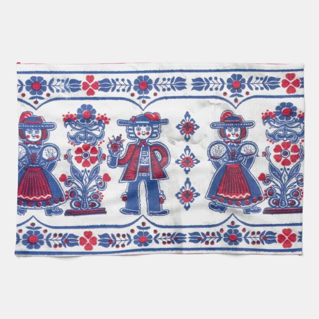 Traditional Swiss Folklore pattern Tea Towel (Horizontal)