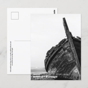 Traditional Tagus River sailboat burnt and wrecked Postcard