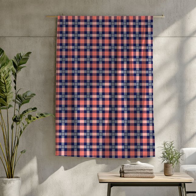 Traditional Tartan Blanket in Coral and Navy Tones (Traditional Tartan Blanket in Coral and Navy Tones)