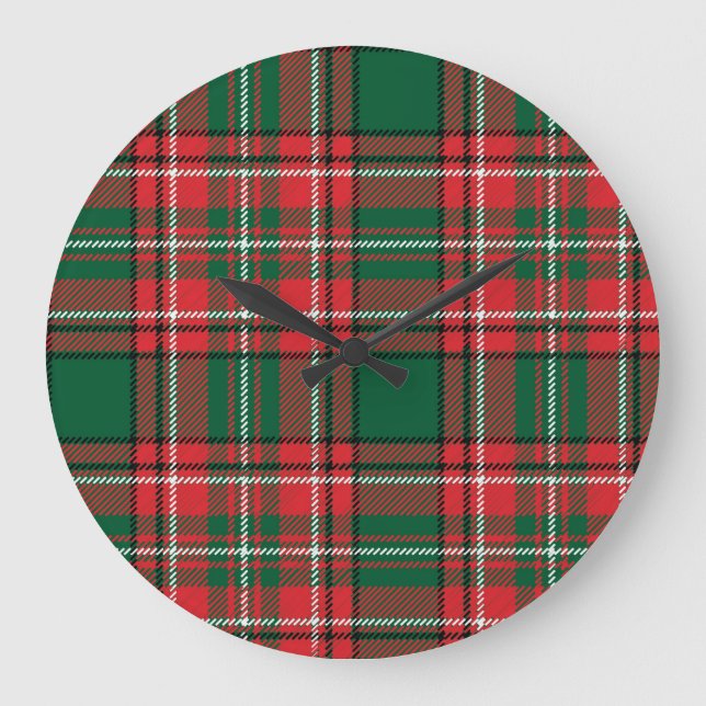Traditional tartan: red-green plaid pattern. large clock (Front)