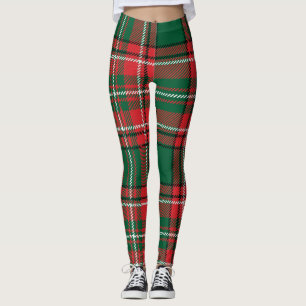 Traditional tartan: red-green plaid pattern. leggings
