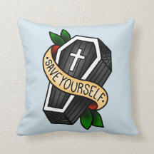 Traditional Tattoo Coffin Throw Pillow