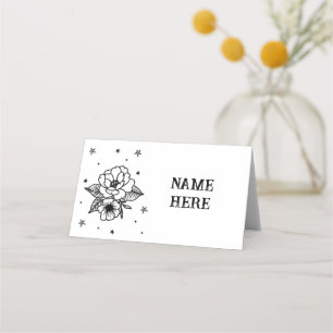 Traditional Tattoo Flower Line Name Cards Wedding