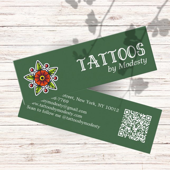 Traditional Tattoo Flower Mini Business Card (Creator Uploaded)