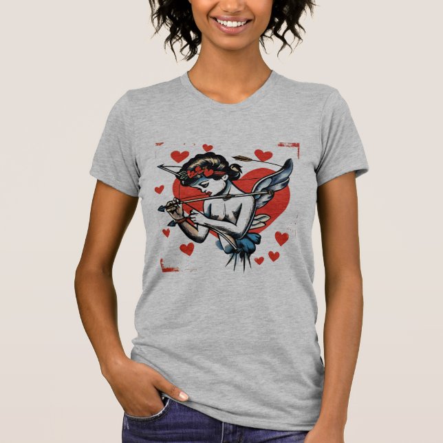 Traditional Tattoo Heart & Cupid T-Shirt (Front)