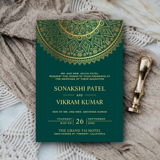 Traditional Teal Gold Mandala Indian Wedding Invitation (Creator Uploaded)