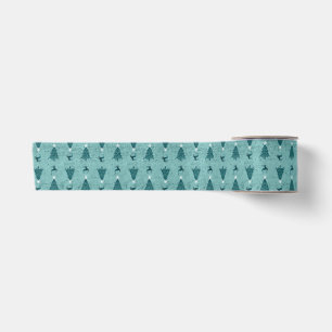 Traditional Teal Green Christmas Trees & Reindeer Satin Ribbon