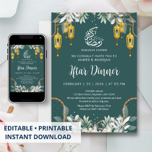 Traditional Teal Pattern Ramadan Iftar Dinner Invitation