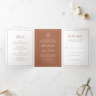 Traditional Terracotta Elegant Wedding Tri-Fold Invitation