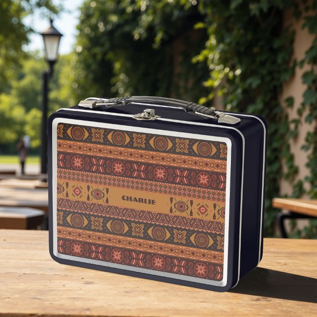 Traditional Terracotta Ethnic Tribal Boho Pattern Metal Lunch Box (Creator Uploaded)