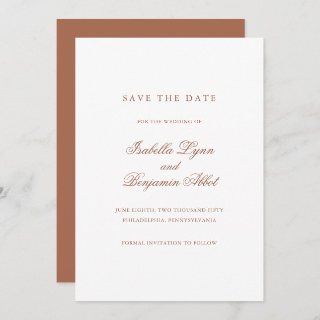 Traditional Terracotta Formal Elegant Wedding Save The Date (Front/Back)