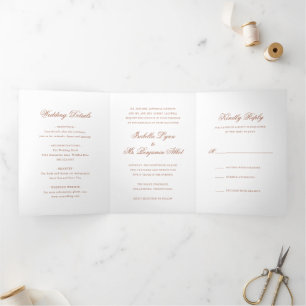 Traditional Terracotta Formal Elegant Wedding Tri-Fold Invitation