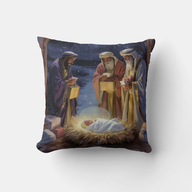 Traditional Three Wise Men Nativity Cushion (Front)