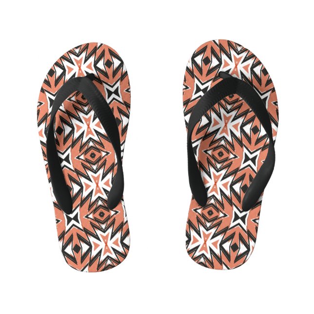 Traditional tile, ethnic coral geometric. kid's thongs (Footbed)