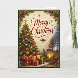 Traditional Tree Presents Lantern Christmas Card
