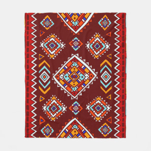 Traditional tribal pattern in ethnic style fleece blanket