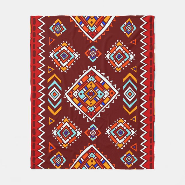 Traditional tribal pattern in ethnic style fleece blanket (Front)